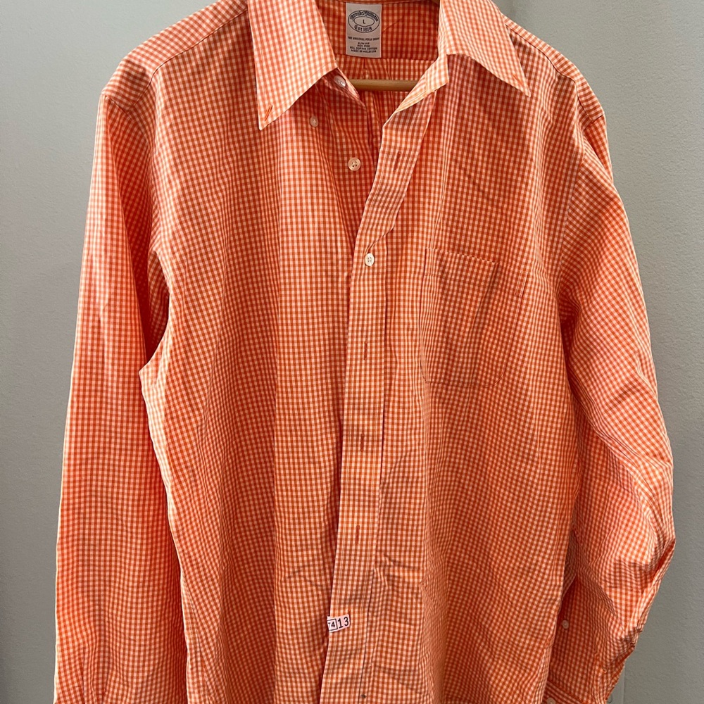Brooks Brothers Orange Casual Button Down Shirt Lightweight Cotton